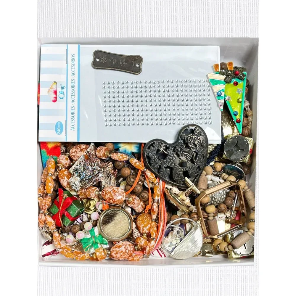 VTG - Now Repurpose Craft Jewelry Lot Beads Parts Harvest Junk Drawer Box 1#13